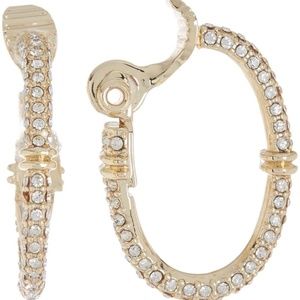 Lauren Ralph Lauren Barnard Gold Tone Crystal Pave Link Clip Hoop Earrings